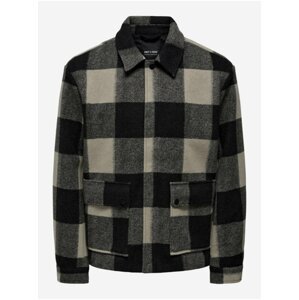 Grey-black mens plaid shirt jacket ONLY & SONS Connor - Men