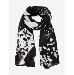 White and Black Ladies Patterned Scarf Desigual Floral BW Rectangle - Ladies