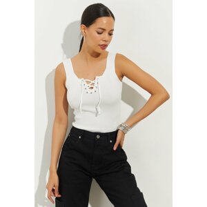 Cool & Sexy Women's White Knitwear Blouse with Eyelets