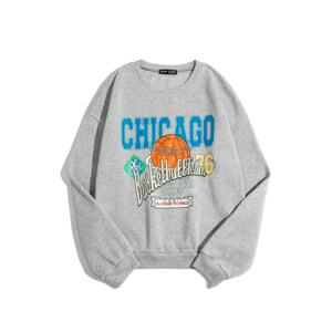K&H TWENTY-ONE Women's Gray Chicago 76 Printed Oversized Sweatshirt.