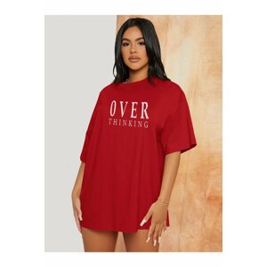 K&H TWENTY-ONE Women's Red Thinking Oversized Printed T-shirt