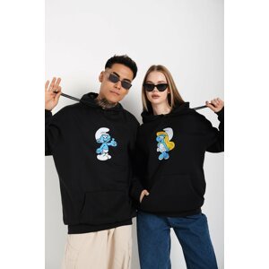 Know Black Unisex Binary Bears Printed Oversized Hooded Sweatshirt Hoodie.