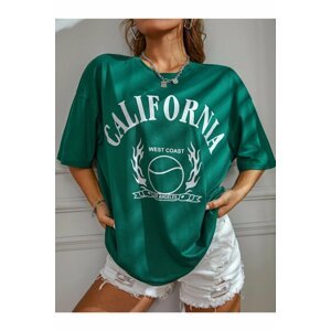 K&H TWENTY-ONE Green California Print Oversized Unisex T-shirt