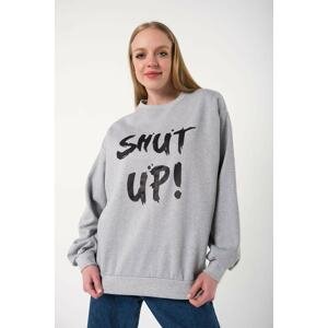 K&H TWENTY-ONE Women's Gray Oversized Shut Up Printed Sweatshirt