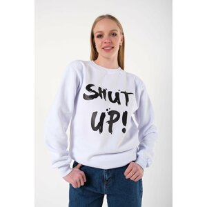 K&H TWENTY-ONE Women's White Oversized Shut Up Printed Sweatshirt