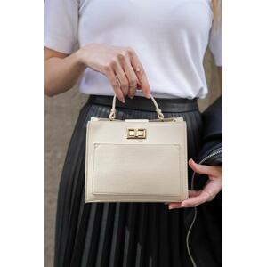 Madamra Women's Cream Hand and shoulder bag with fasteners and pockets, two compartments, long adjustable straps.