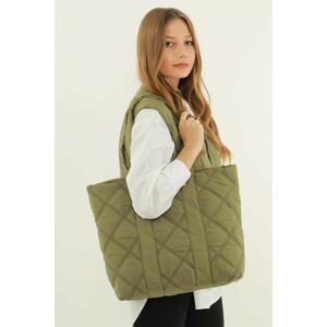 Madamra Khaki Women's Quilted Pattern Puffy Bag