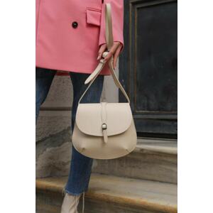 Madamra Beige Women's Shoulder Bag with Buckle Clamshell.