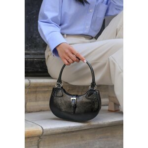 Madamra Black Patent Leather Women's Short Handle Oval Bag