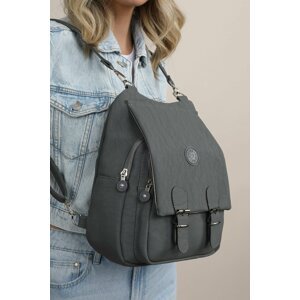 Madamra Gray Women's Crinkle Fabric School Handbag And Backpack