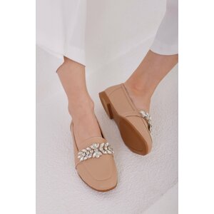 Madamra Beige Women's Stone Detailed Flat Shoes