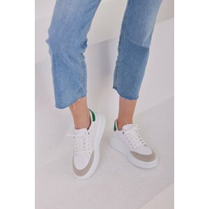 Madamra White-green Women's Lace-Up Thick-soled Sneakers And Sports Shoes.