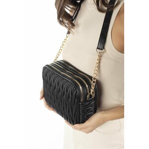 Madamra Women's Black Multi-Compartmental Quilted Crossbody Bag