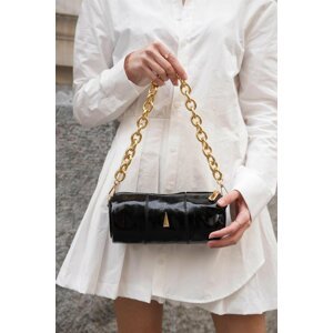 Madamra Black Patent Leather Women's Cylinder Bag with a Chain Strap