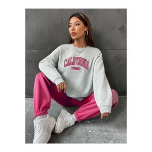 K&H TWENTY-ONE Women's Gray Pink California 1991 Printed Oversized Bottoms and Tracksuits Set