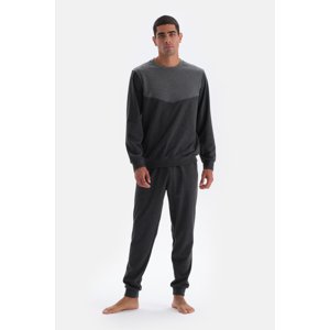 Dagi Anthracite Melange Crew Neck Long Sleeved Knitted Pajamas Set.