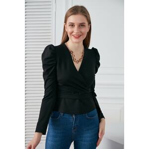 HAKKE Belted Waist Shoulder Detail Scuba Blouse