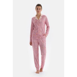 Dagi Pink Meter Printed Shirt Trousers Pajama Set