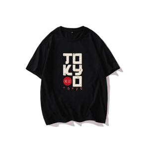 K&H TWENTY-ONE Men's Black T-shirt Tokyo Print Oversized T-Shirt.