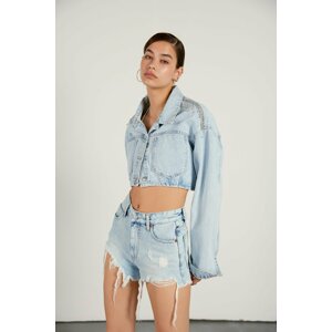 VATKALI Stone Detailed Crop Denim Jacket