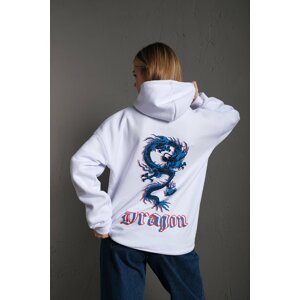 K&H TWENTY-ONE Women's White Oversized Sweatshirt with Dragon Print on the Front and Dragon on the Back.