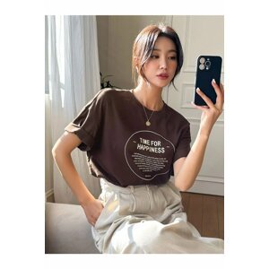 MOONBULL Oversize Brown Time For Happiness Printed T-shirt