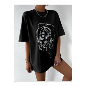 MOONBULL Women's White Face Print Detailed Oversized T-shirt