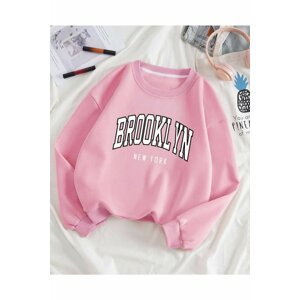 MOONBULL Unisex Pink Bronklyn Printed Oversized Sweatshirt.