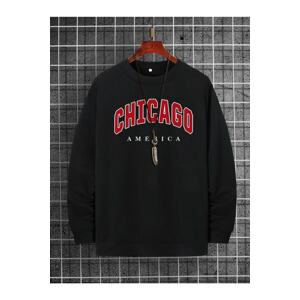 K&H TWENTY-ONE Men's Black Chicago Print Oversized Sweatshirt.