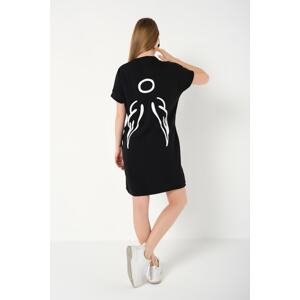 K&H TWENTY-ONE Women's Black Back Printed T-shirt with Pockets Dress