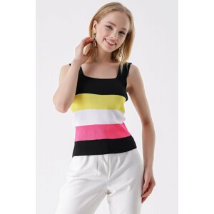 HAKKE Square Collar Colored Striped Blouse