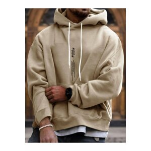 MOONBULL Oversized Beige Vertical Printed Hoodie with Sweatshirt.