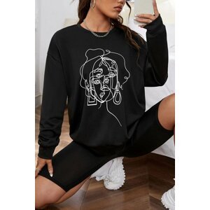 MOONBULL Women's Oversized Figured Black Sweatshirt. Black Woman Figure.