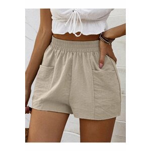 MOONBULL Beige Linen Shorts With Pockets