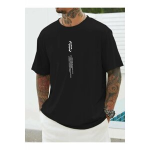 MOONBULL Men's Oversize Black Vertical Printed T-shirt