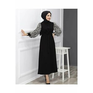 HAKKE Zebra Patterned Long Length Hijab Dress - Black Zeraa-678