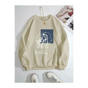 MOONBULL Unisex Beige Beauty Printed Crewneck Sweatshirts.