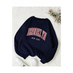 MOONBULL Unisex Navy Blue Bronklyn Printed Oversized Sweatshirt.