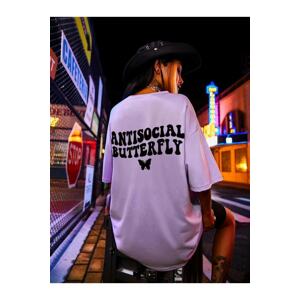 MOONBULL Lilac Antisocial Printed Oversized T-shirt