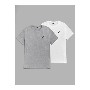 MOONBULL 2-Pack Oversized Grey-white Colored T-shirt with a Flying Bird Print on the Chest.