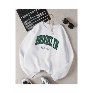 MOONBULL Unisex White Bronklyn Printed Oversized Sweatshirt