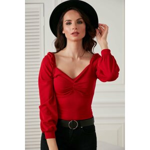 HAKKE Lycra Blouse With Smocked Front Sleeves Detail