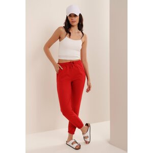 HAKKE Women's Red Pocketed Sweatpants