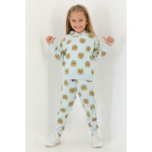 zepkids Girl's Mint-Colored Bear Print Hoodie and Tracksuit Set