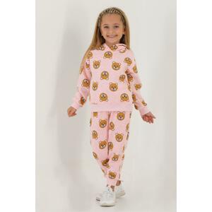 zepkids Girls' Pink-Colored Bear Print Hoodie and Tracksuit Set