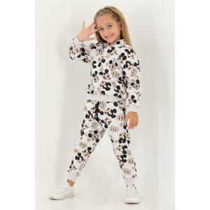 zepkids Girl's Beige Mickey Printed Hoodie and Tracksuit Set