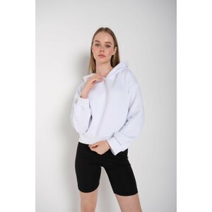 K&H TWENTY-ONE Women's White Oversized Hooded Crop Sweatshirt