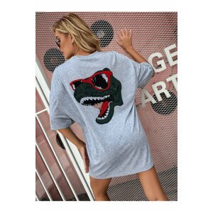 K&H TWENTY-ONE Women's Gray Oversized Dinosaur Printed Back T-shirt