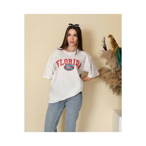 K&H TWENTY-ONE Women's White Oversized Florida Printed T-shirt