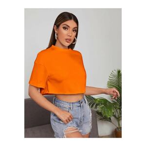 K&H TWENTY-ONE Women's Orange Crew Neck Oversized Crop T-shirt